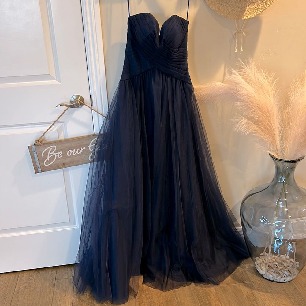 Mori Lee strapless formal gown in blue navy. Perfect condition.